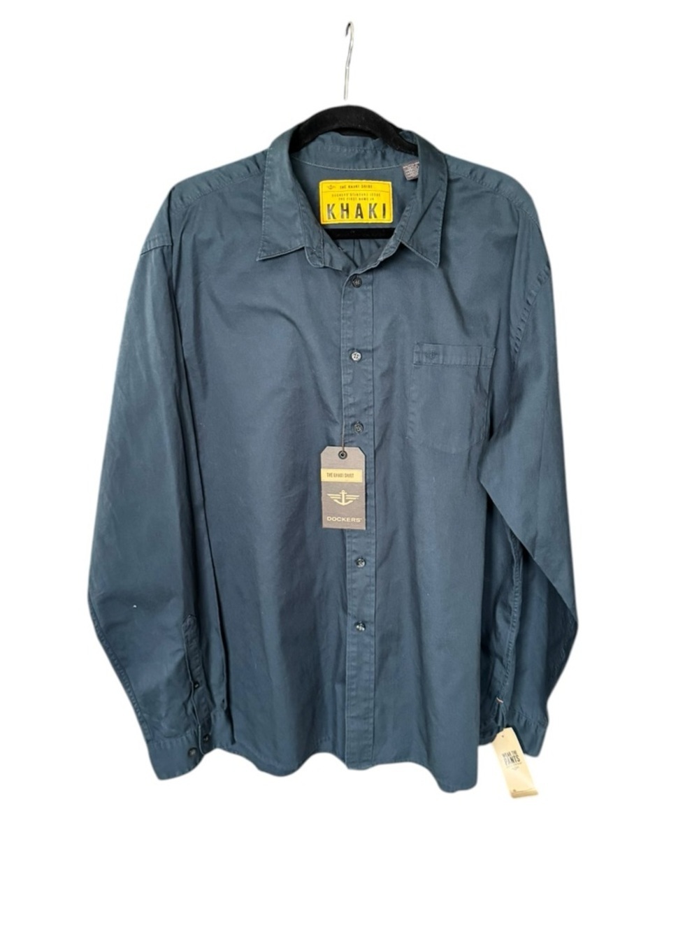 NWT Dockers Khaki Shirt XXL Blue Button Down Classic Minimalist Casual H87